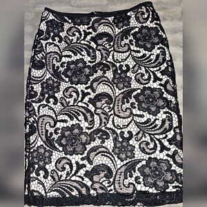 H & M Black Embroidered Lace knee length Straight Skirt Woman's Size S